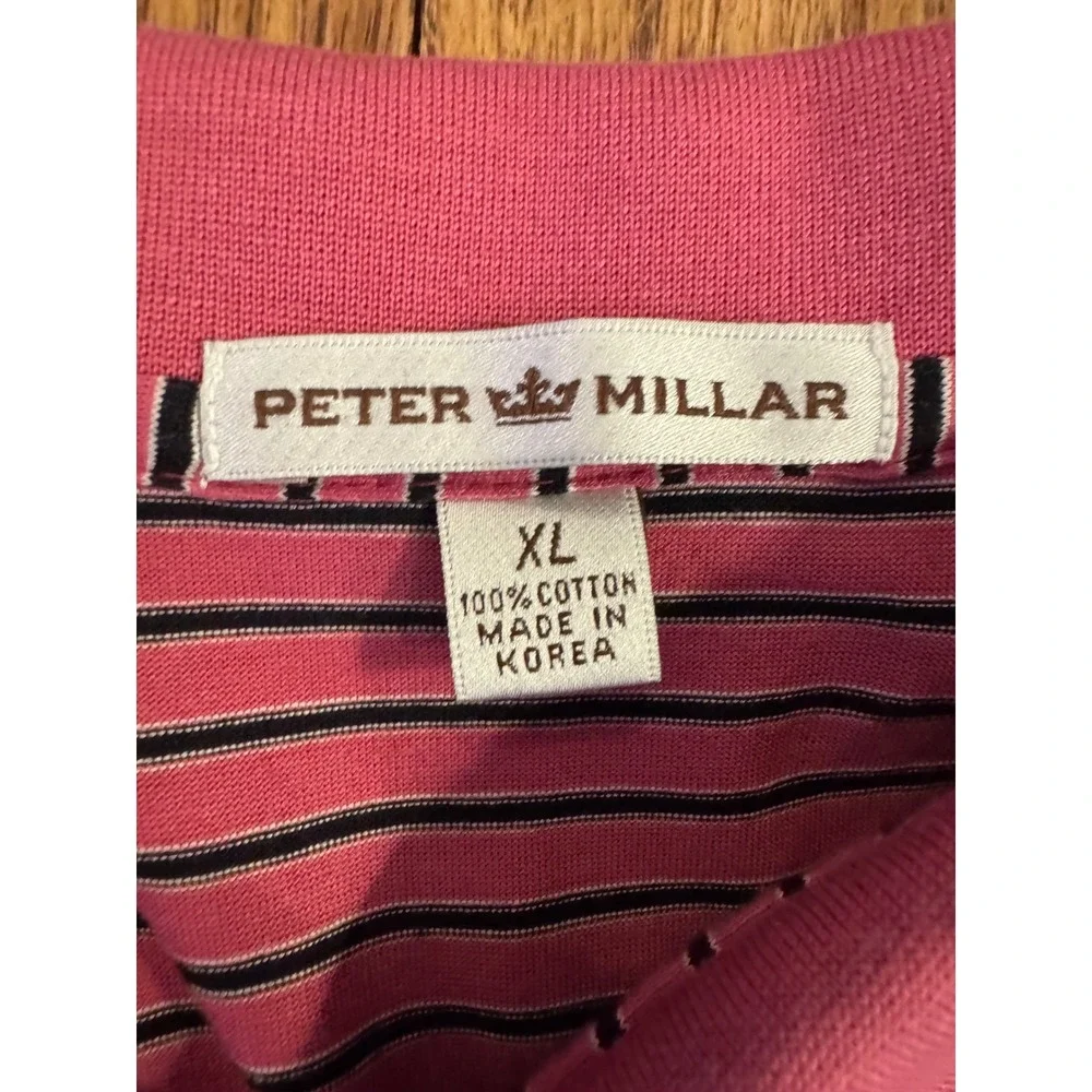 Peter‎ Millar Mens Pink Navy Striped Cotton Polo Shirt XL Short Sleeve Logo